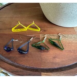 Glass Triangle Dangle Earrings Colorful‎ Funky Statement Jewelry
